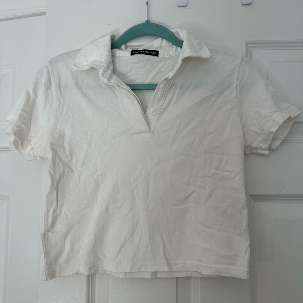 Brandy Melville White Crop Polo Top